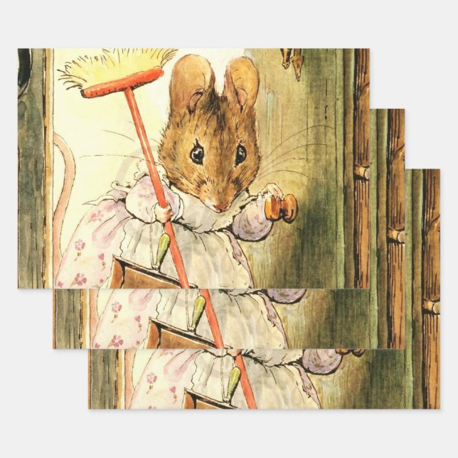 “Mrs Mouse Sweeps the Dollhouse” by Beatrix Potter Wrapping Paper Sheet (Set)