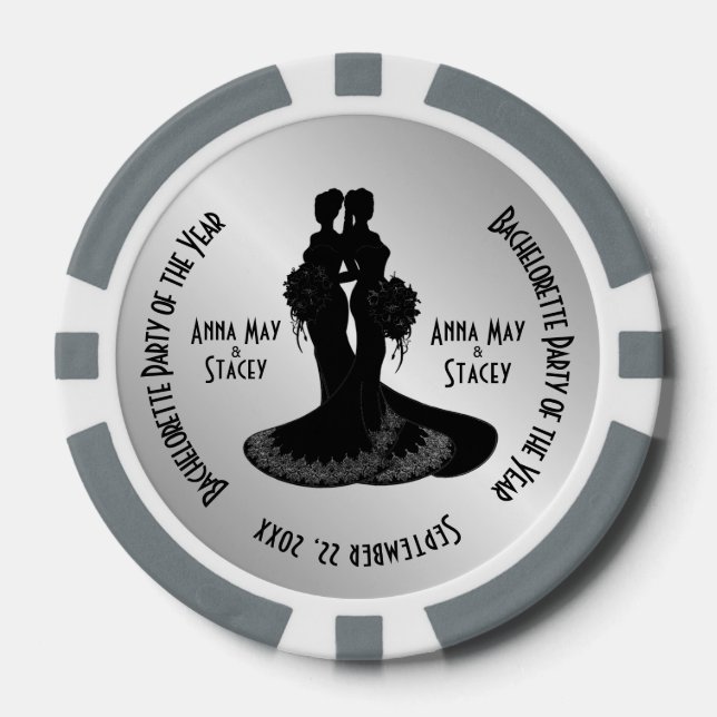 Mrs. & Mrs. Bachelorette Party Poker Chips (Front)