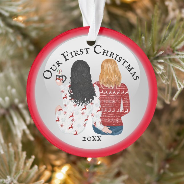 Mrs & Mrs couple first Christmas PHOTO romantic Ornament (Tree)
