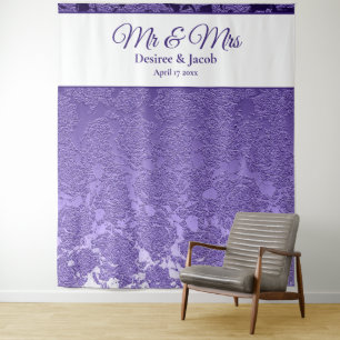 Mrs & Mrs Elegant Purple White Backdrop Tapestry