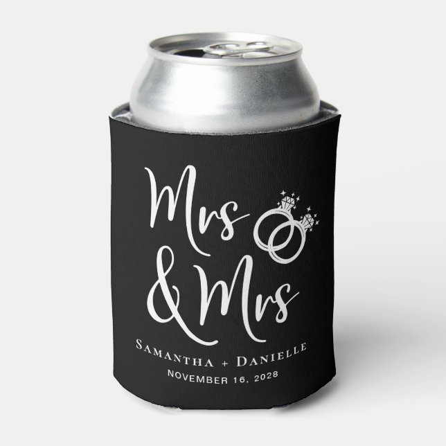 Mrs & Mrs Lesbian Black Wedding Favour Can Cooler (Can Front)