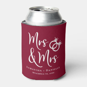 Mrs & Mrs Lesbian Burgundy Wedding Favour Can Cooler