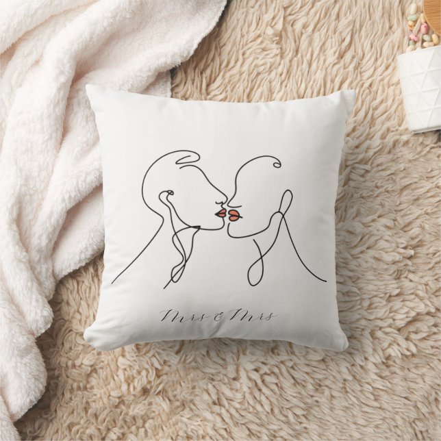 Mrs & Mrs Lesbian Couple Line Art  Cushion (Blanket)
