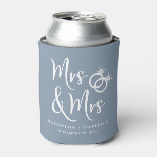 Mrs & Mrs Lesbian Dusty Blue Wedding Favour Can Cooler