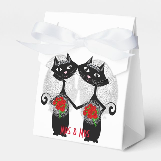 Mrs + Mrs Lesbian Marriage Cat Cute Brides Wedding Favour Box (Front Side)