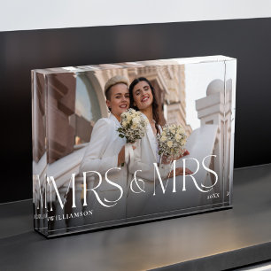 Mrs Mrs Newlywed Gift Modern Couple Photo Keepsake Block