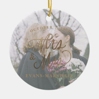 Mrs. & Mrs. Newlywed Married Photo Ceramic Tree Decoration