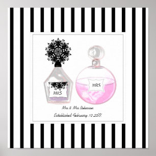 Mrs & Mrs Perfume Bottles Personalised Wedding Poster