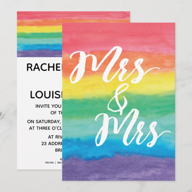 Mrs & Mrs Rainbow Lesbian Wedding Invitation (Front/Back)
