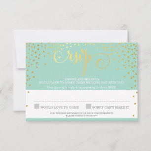 MRS & MRS RSVP REPLY rustic gold confetti mint Card
