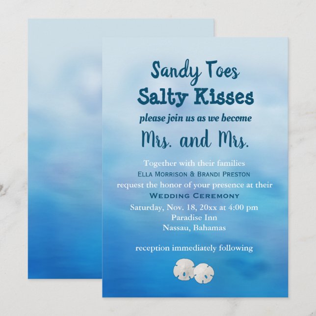 Mrs. & Mrs. Sandy Toes Wedding Invite sand dollars (Front/Back)