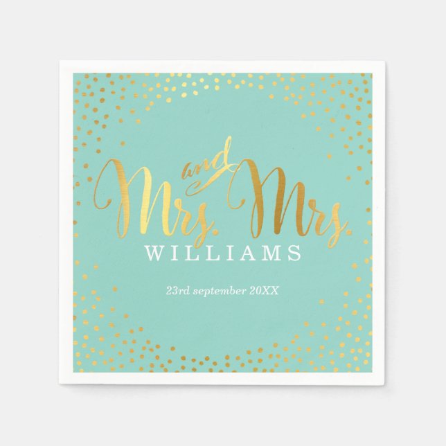 MRS & MRS STYLISH WEDDING TABLE confetti gold mint Napkin (Front)