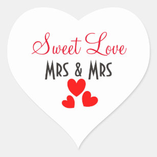 Mrs + Mrs Sweet Love Red Hearts Personalised Heart Sticker