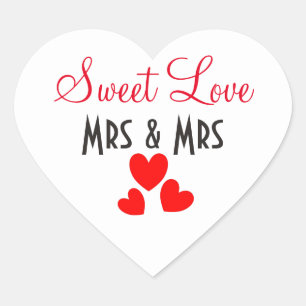 Mrs + Mrs Sweet Love Red Hearts Personalised Heart Sticker