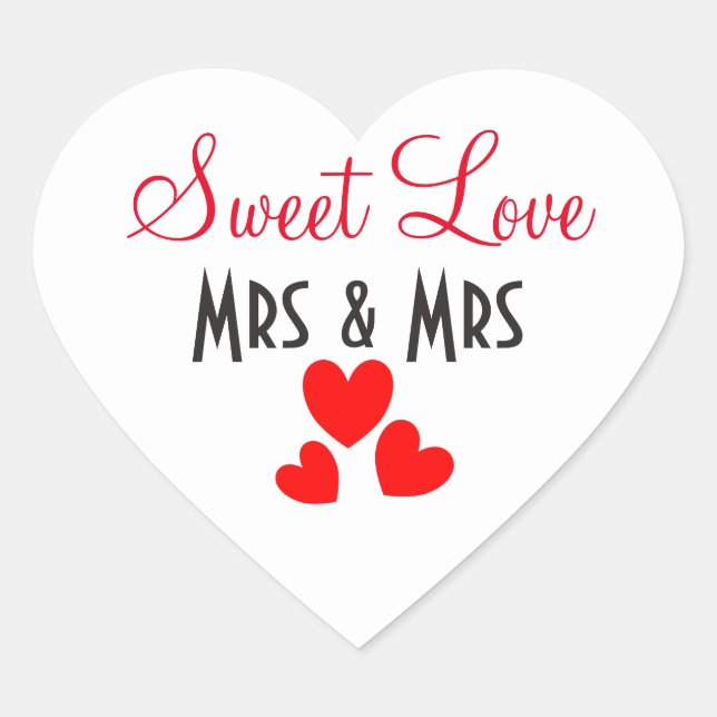Mrs + Mrs Sweet Love Red Hearts Personalised Heart Sticker (Front)
