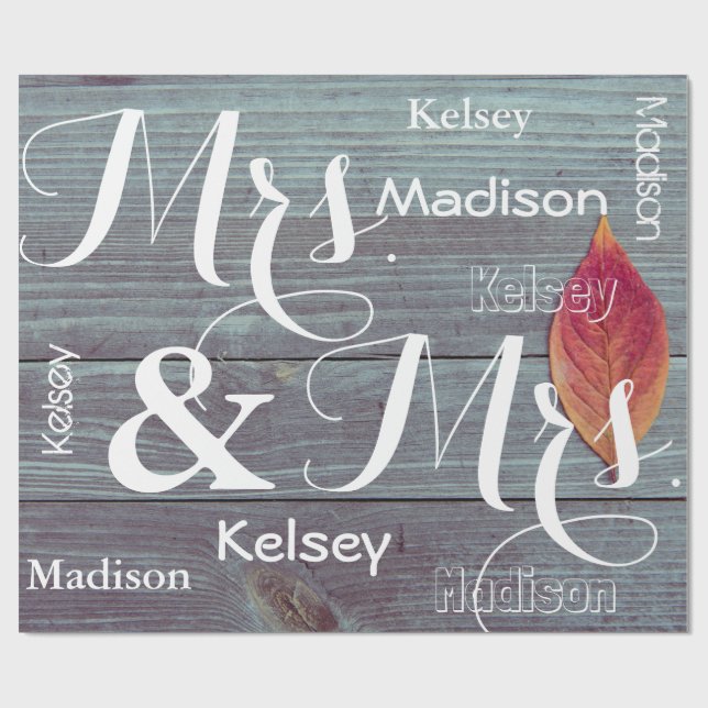 Mrs & Mrs Wedding/Anniversary Personalised Names Wrapping Paper (Flat)