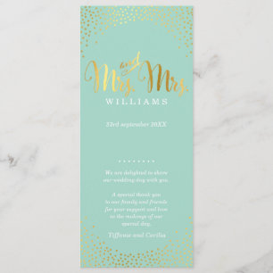 MRS & MRS WEDDING PROGRAM glam gold confetti mint Programme