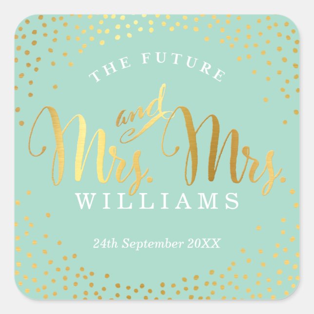MRS & MRS WEDDING SEAL stylish gold confetti mint (Front)