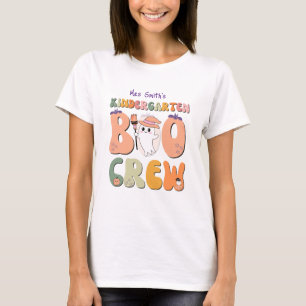 mrs Name Kindergarten Boo Crew teacher white T-Shirt