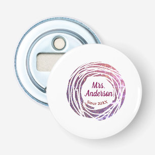 Mrs name pink mauve border since year wedding brid bottle opener