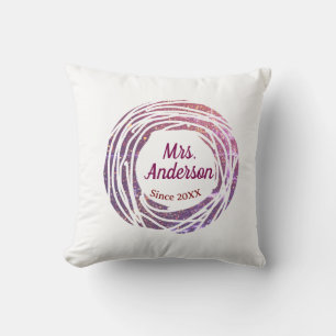 Mrs name pink mauve border since year wedding brid cushion