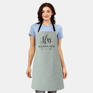 Mrs newlywed bride personalised sage green apron