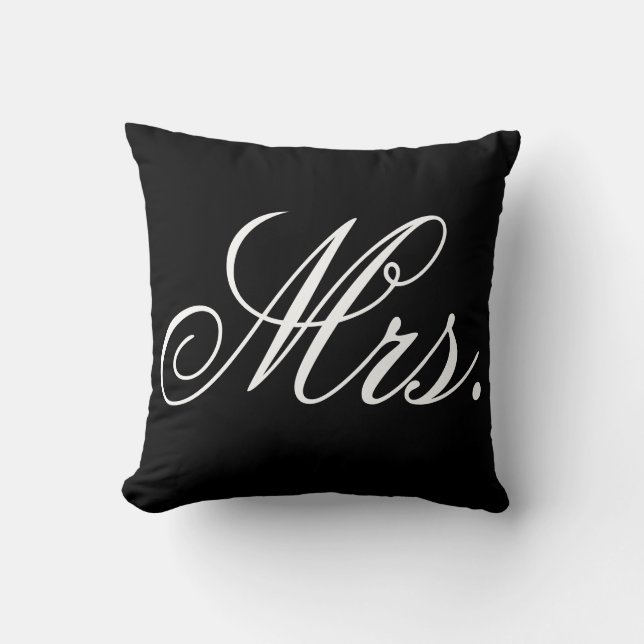 Mrs. newlywed bride typography black and white cushion (Front)