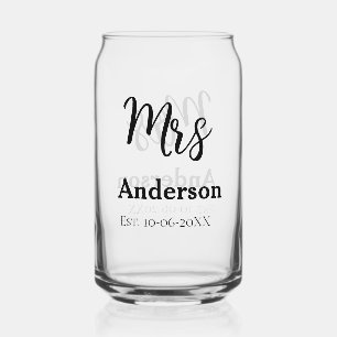 Mrs newlywed wife bride name date year est. Simple Can Glass