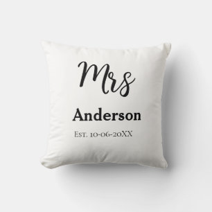Mrs newlywed wife bride name date year est. Simple Cushion