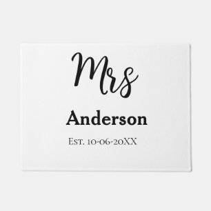 Mrs newlywed wife bride name date year est. Simple Doormat