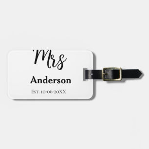 Mrs newlywed wife bride name date year est. Simple Luggage Tag