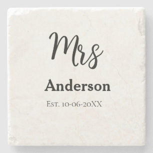Mrs newlywed wife bride name date year est. Simple Stone Coaster