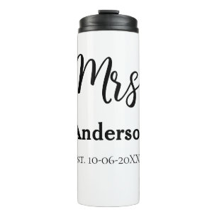 Mrs newlywed wife bride name date year est. Simple Thermal Tumbler