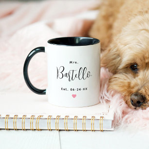 Mrs Personalised Black Script Last Name Wedding Mug