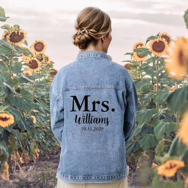 Mrs Personalised Surname & Date Bride Jean Denim Jacket (Mrs Personalized Surname & Date Bride Jean Denim Jacket
)