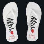 Mrs. Personalised With Name & Date  Flip Flops<br><div class="desc">These flip flops can be changed to any background colour zazzle offers. They have the word "Mrs." in script down the flip flip. You can personalise flip flops with your name and a special date of when you met or wedding date. Check out the many bride designs we have in...</div>