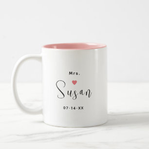 Mrs Personalized Black Script Name Wedding Two-Tone Coffee Mug