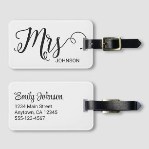 Mrs Personalized Elegant Script Bride Name White Luggage Tag