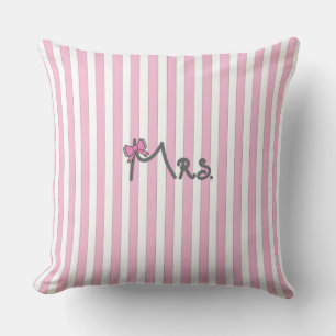 Mrs - pink stripes Pillow with pink bow