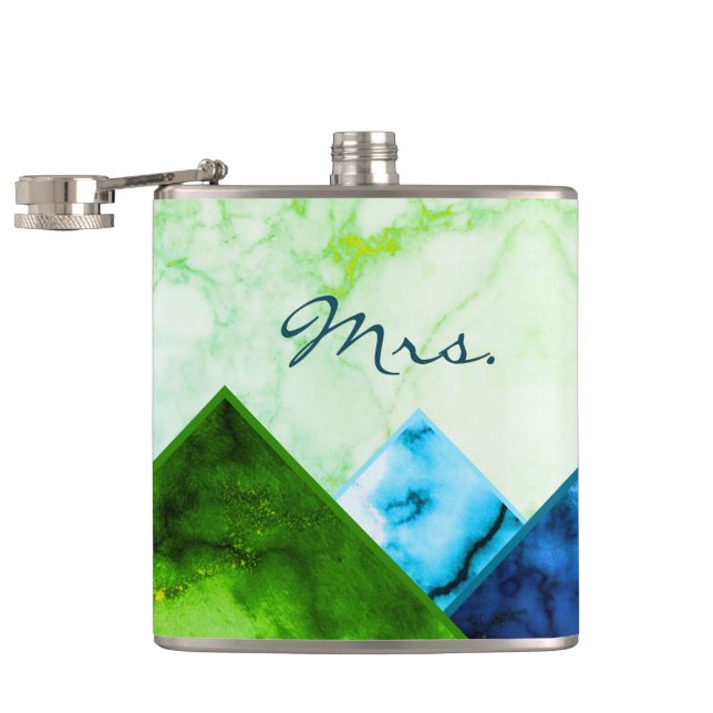 Mrs. Rainbow Marble Mountains Colour Block Custom  Hip Flask (Opened)