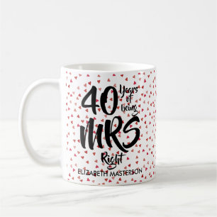 Mrs Right 40th Anniversary Ruby Hearts Confetti Coffee Mug