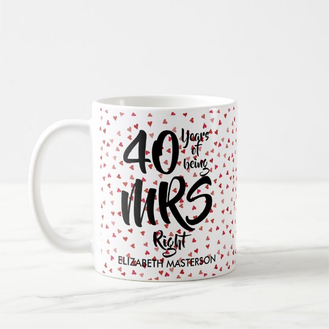 Mrs Right 40th Anniversary Ruby Hearts Confetti Coffee Mug (Left)