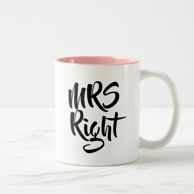 Mrs Right Anniversary Wedding Valentines Two-Tone Coffee Mug (Right)