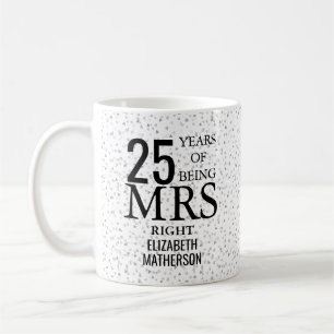 Mrs Right Fun 25th Anniversary Silver Hearts Coffee Mug