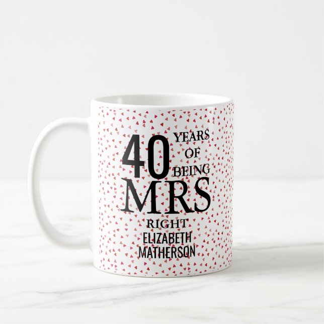 Mrs Right Fun 40th Anniversary Ruby Hearts Coffee Mug (Left)