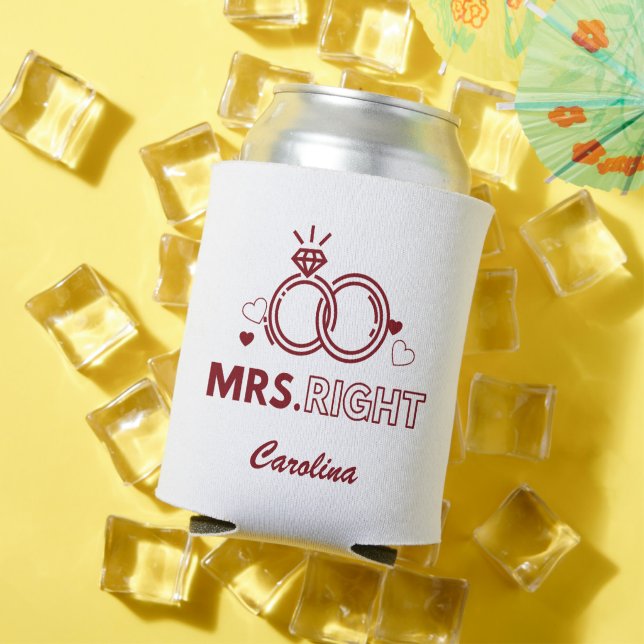 Mrs Right Red Wedding Ring Bold Funny Typography Can Cooler (In Situ Summer)