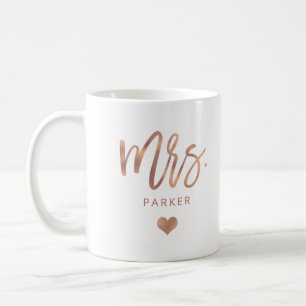 Mrs. Rose Gold Script with Heart Coffee Mug