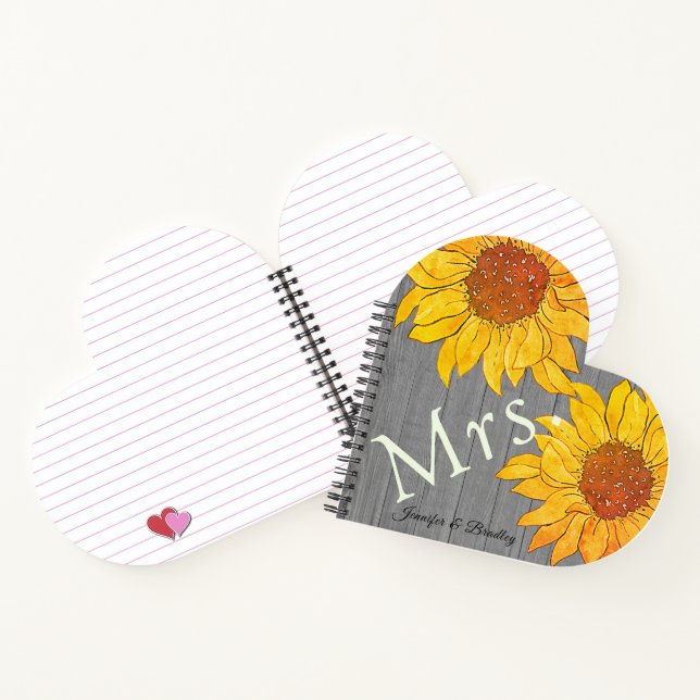  Mrs. Rustic Wood Grey Yellow Sunflower  Notebook (Inside)