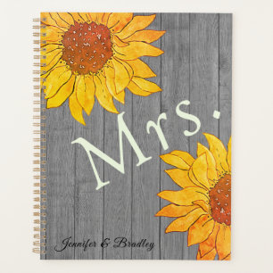  Mrs. Rustic Wood Grey Yellow Sunflower Planner