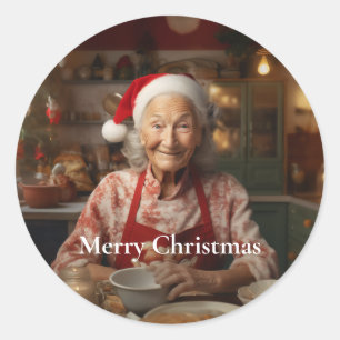 Mrs Santa Baking Cake Classic Round Sticker